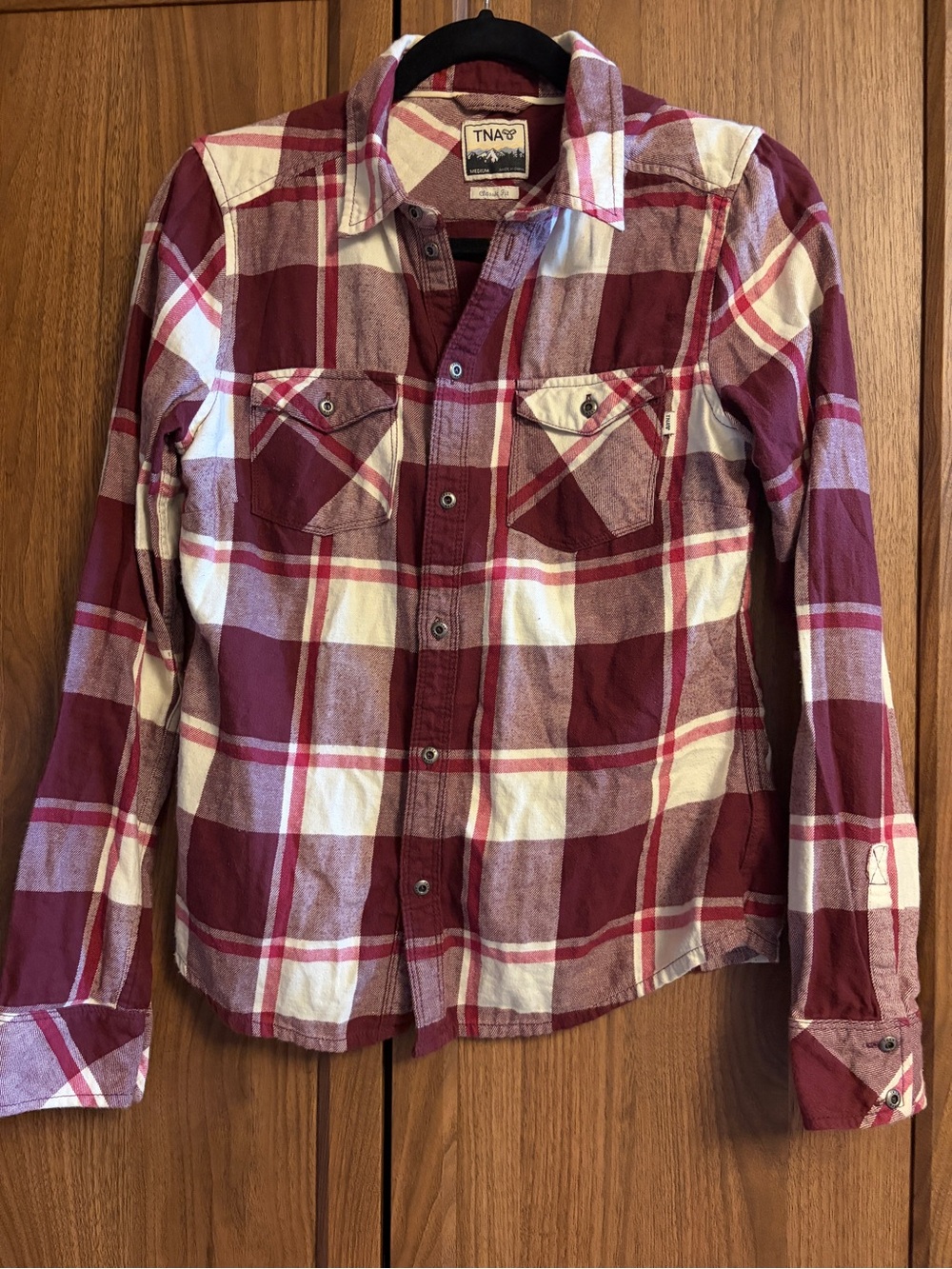 TNA Maroon & White Plaid Flannel Shirt